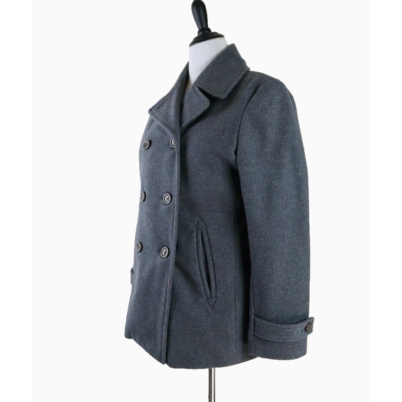 Lands End Size 12 Wool Blend Double Breasted Pea Coat Gray - Picture 2 of 11